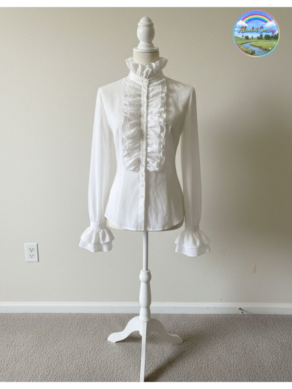 Victorian Stand-Up Collar Ruffle Long Sleeve Button Down Blouse